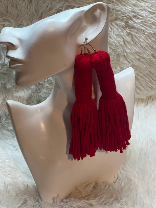 Yarn Tassel Barrel Earrings
