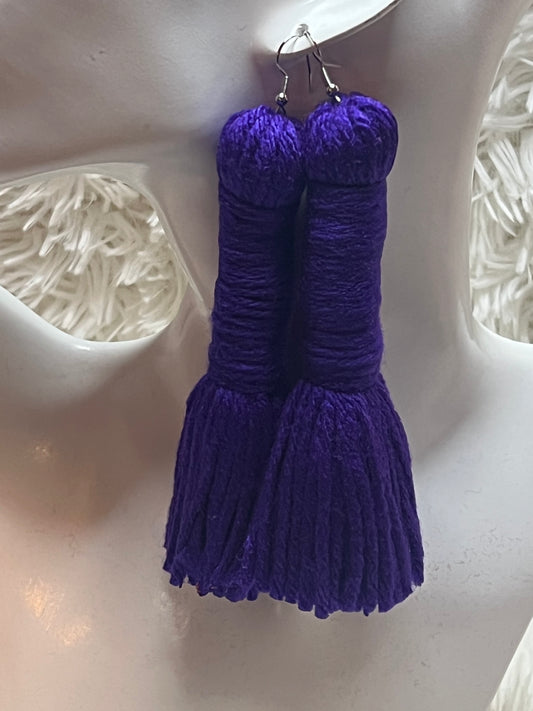 Yarn Tassel Barrel Earrings